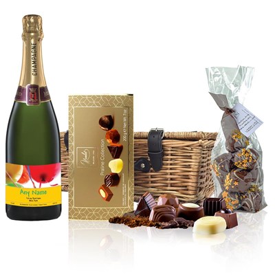 Personalised Champagne - Birthday Balloons Label And Chocolates Hamper